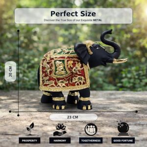 Premium Metal Elephant Showpiece with Gold Plated Meenakari Work, Black Decorative Figurine