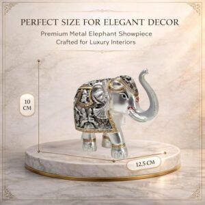 Silver Plated Metal Elephant Showpiece with Engraved Textured Design