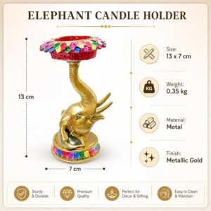 Mind Circus Metal Base Elephant Pillar Candle Holder Statue