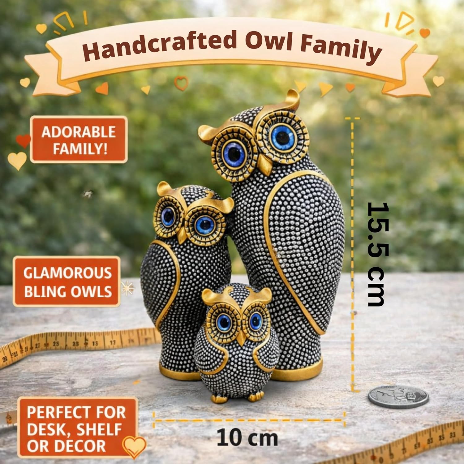 81kvt0ynlbl. sl1500 .jpg Resin Owl Family Showpiece Set of 3