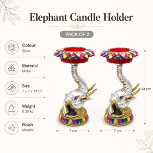 Mind Circus Metal Base Elephant Pillar Candle Holder Statue
