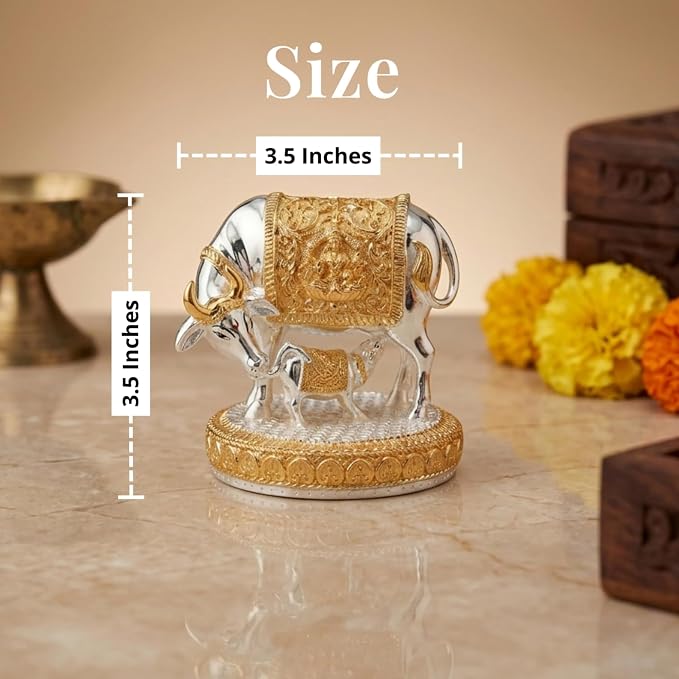 81zivge1bul. sx679 .jpg 24K Gold & 999 Pure Silver Plated Kamdhenu Cow Idol