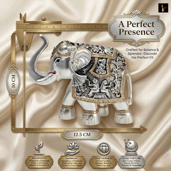 81cun6iyncl. sx679 .jpg Silver Plated Metal Elephant Showpiece with Embossed Repousse Work, Traditional Temple Art Design
