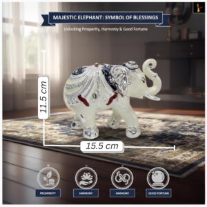Marble Elephant Showpiece with Silver Plated Engraved Design