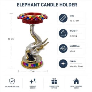 Mind Circus Metal Base Elephant Pillar Candle Holder Statue